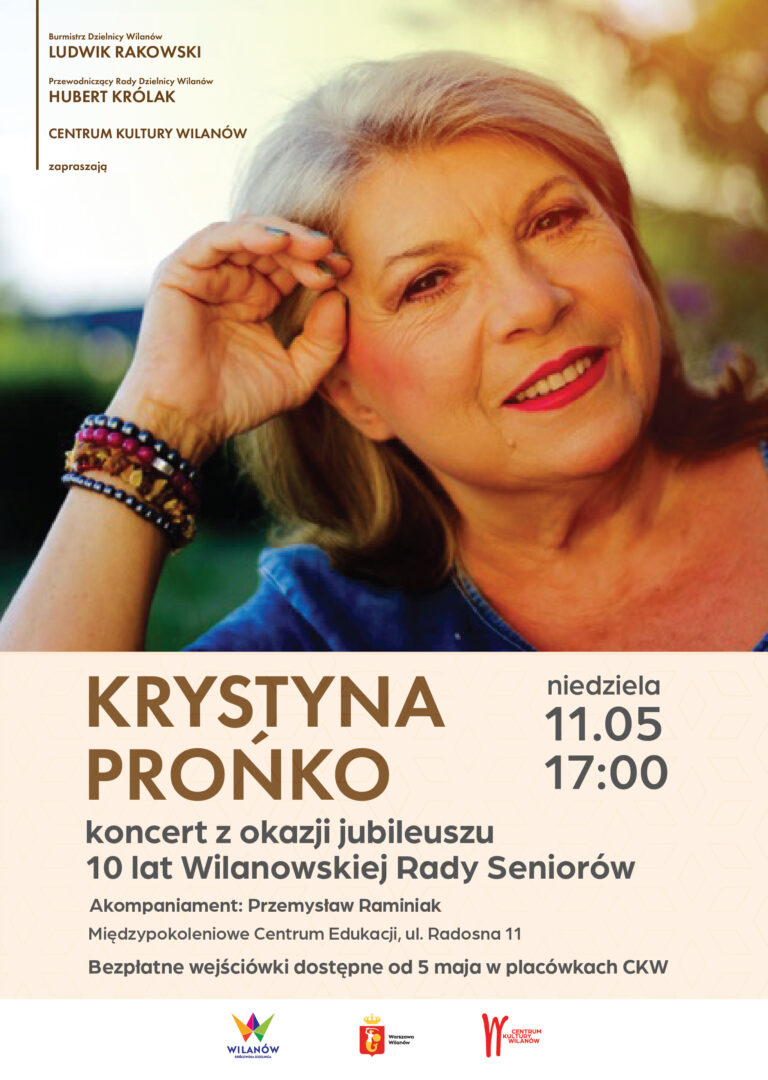 Na zdjęciu znajduje się kobieta Krystyna Prońko. Jest to plakat informujący o koncercie.