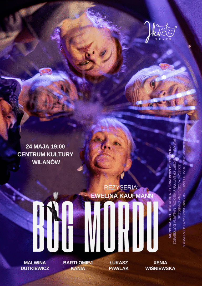 bóg mordu - plakat na spektakl w centrum kultury wilanów