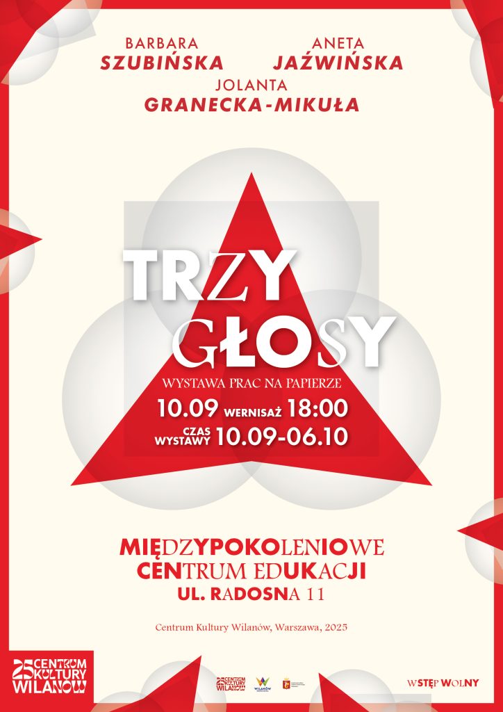 Plakat przedstawiający wystawę Trzy Głosy