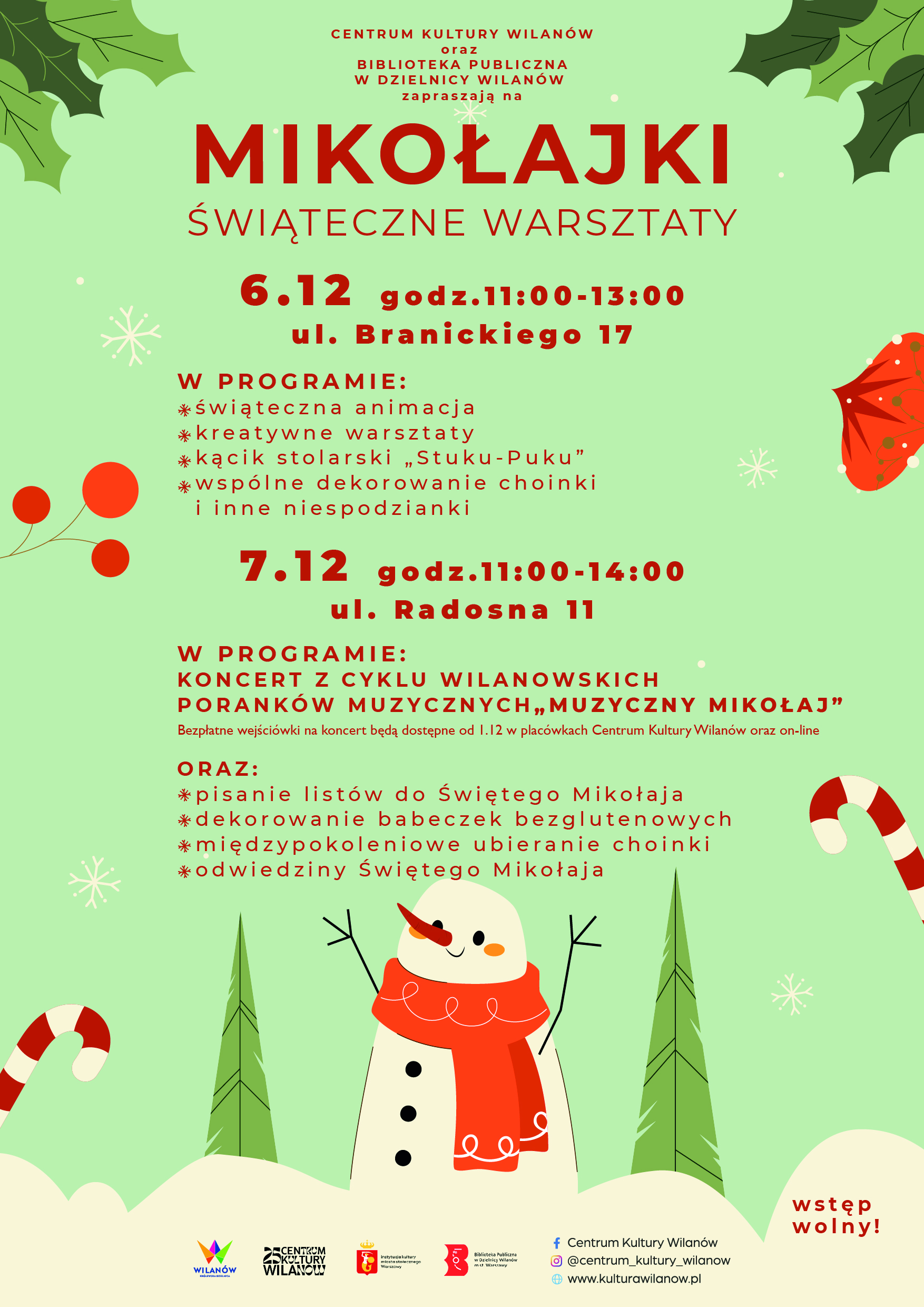 Mikołajki - Warsztaty świąteczne w Filiach Centrum Kultury Wilanów