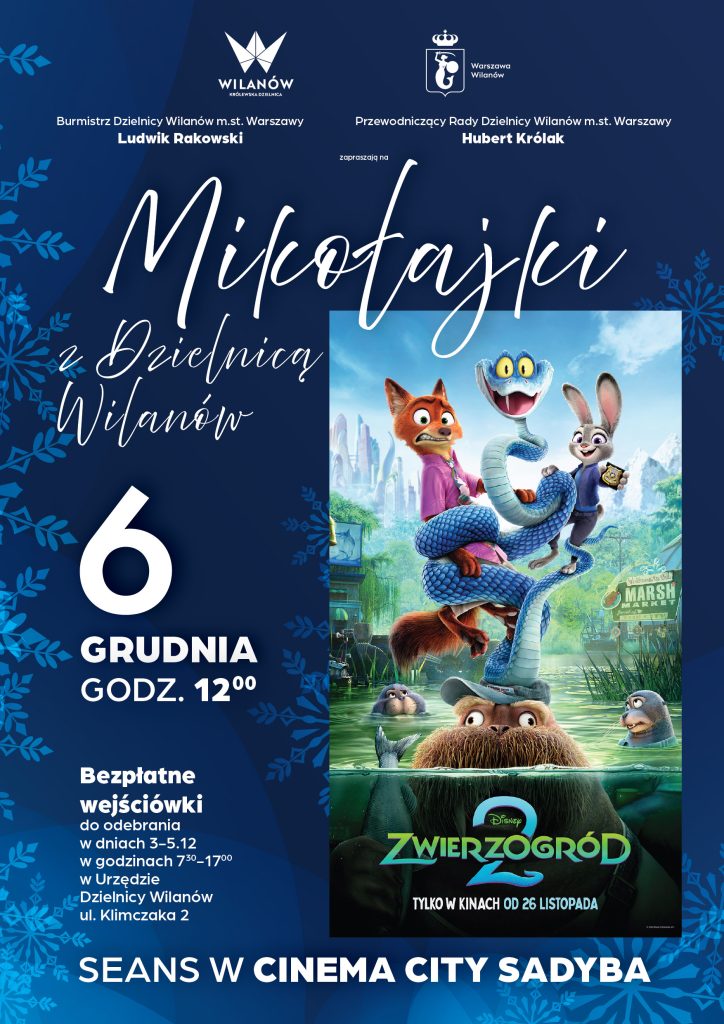 "Zwierzogród" seans dla dzieci - Mikołajki w Dzielnicy Wilanów 2025