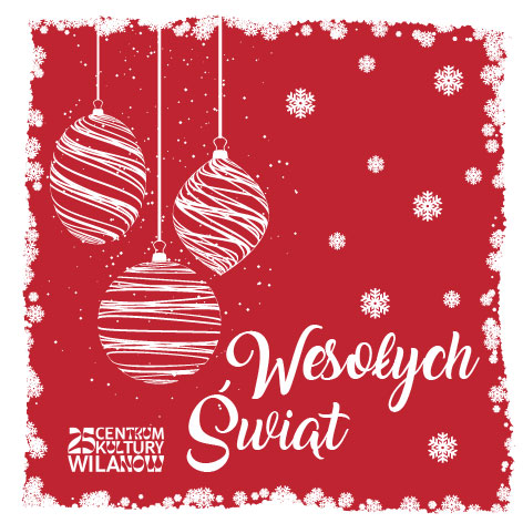 Wesołych świąt na czerwonym tle z białymi bombkami