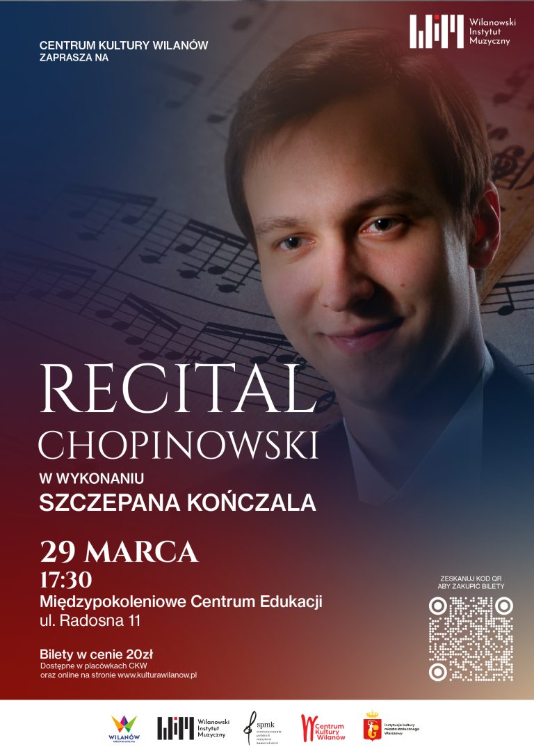 Plakat na recital chopinowski z wizerunkiem Szczepana Kończala