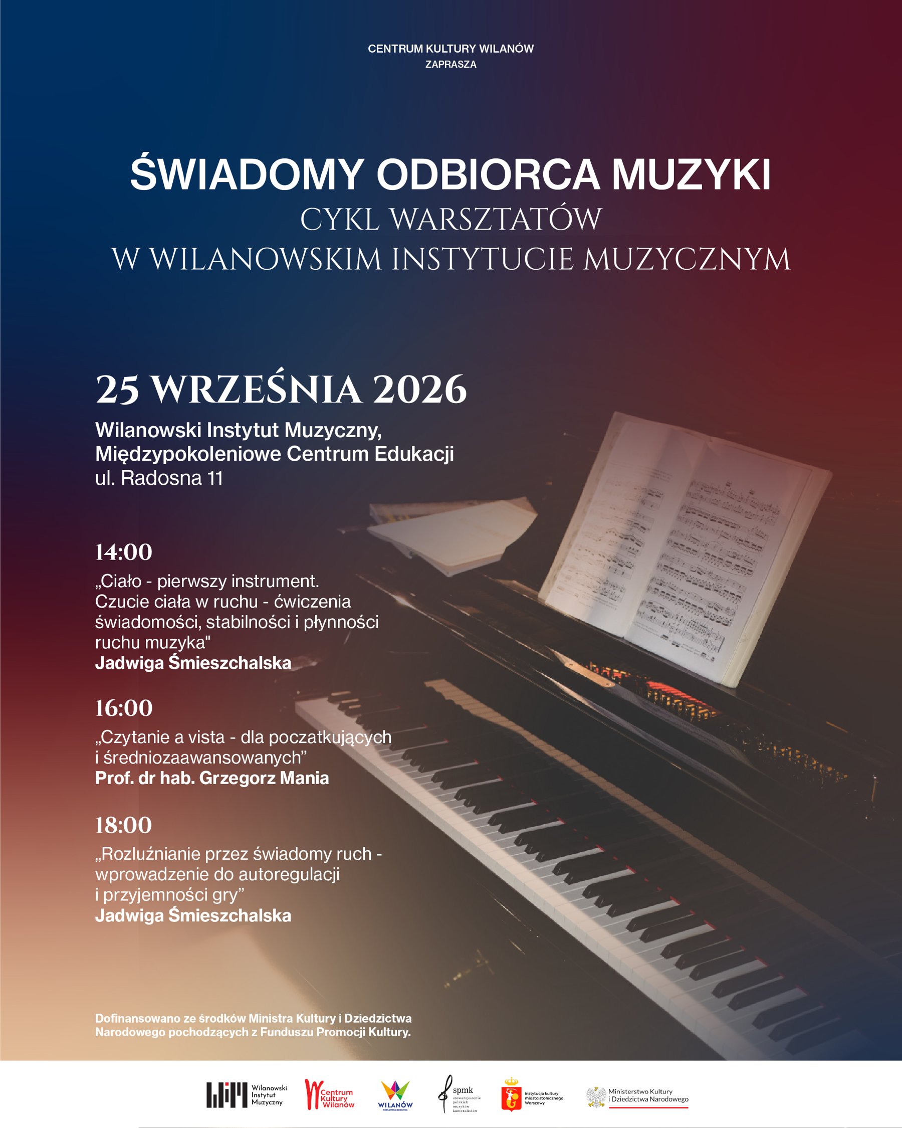 Świadomy Odbiorca Muzyki – plakat warsztatów 25 września 2026