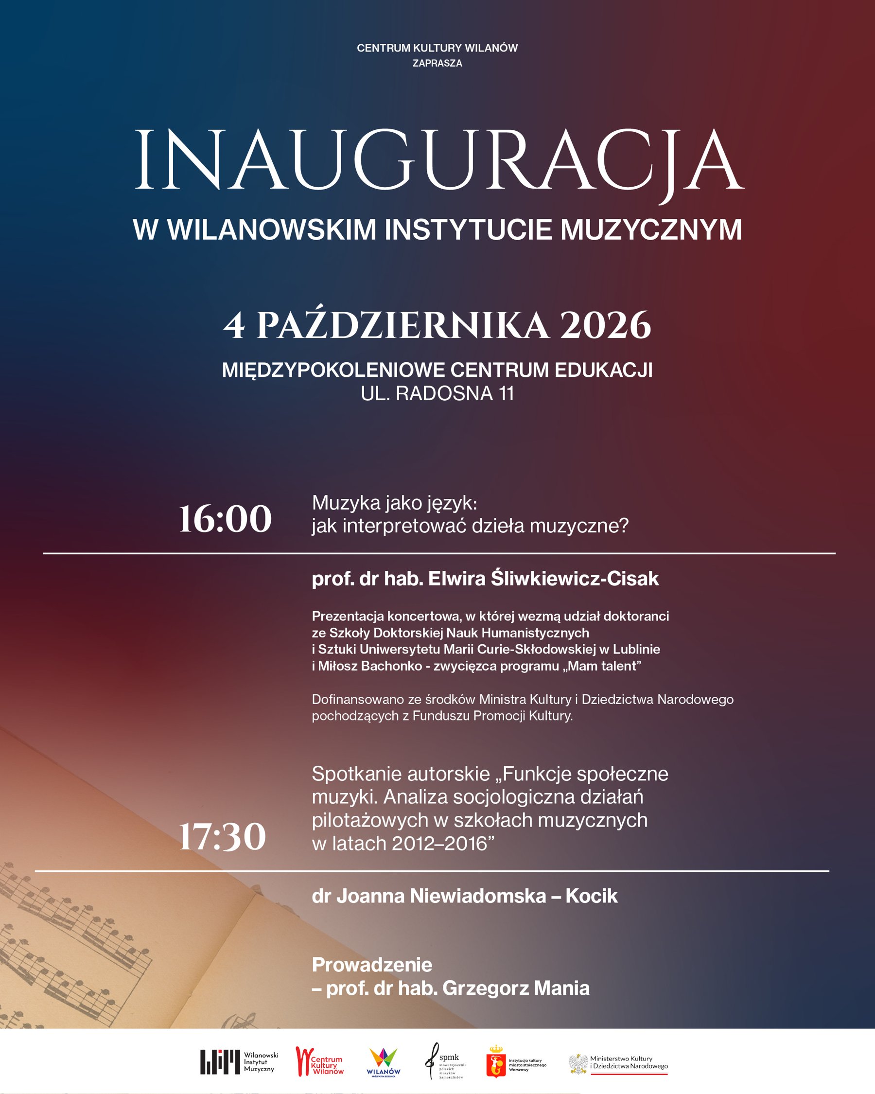 Świadomy Odbiorca Muzyki – plakat warsztatów 4 października 2026